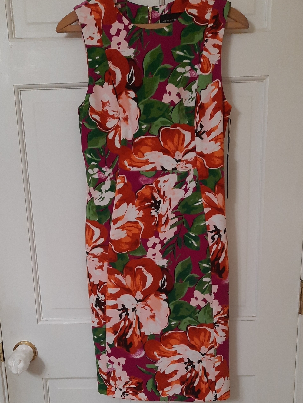 Investments Sleeveless Floral Sheath Dress in Magenta, Orange, Green, White